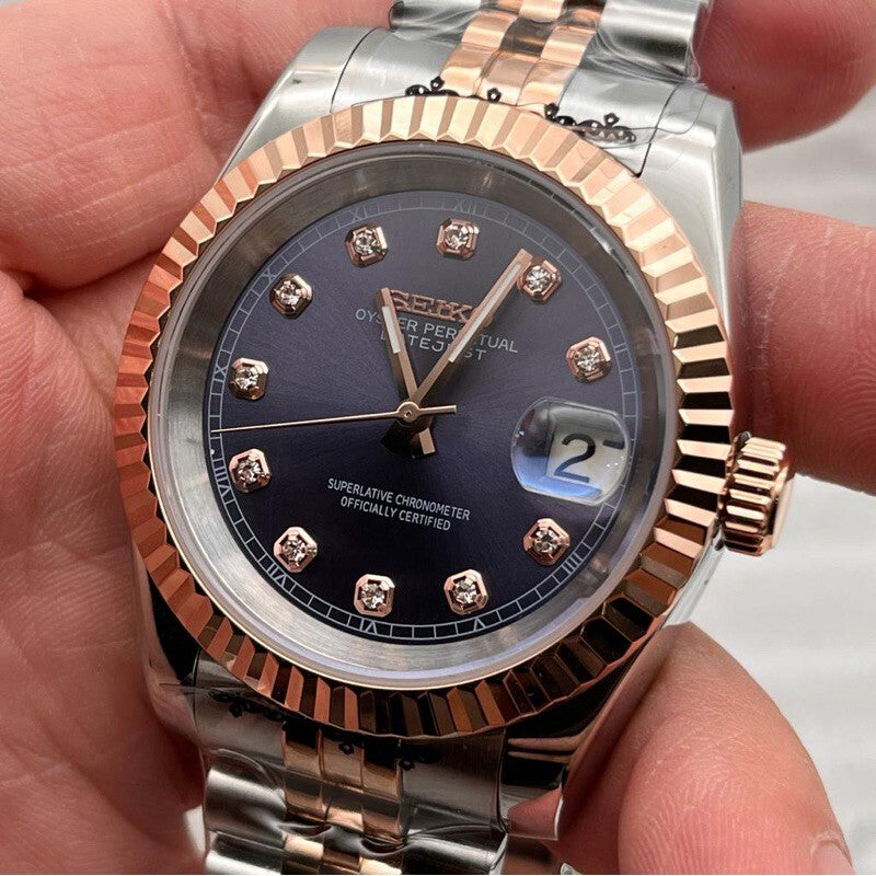 Datejust Rose Purple Pearl Mod (Two Tone, Diamond Indices)