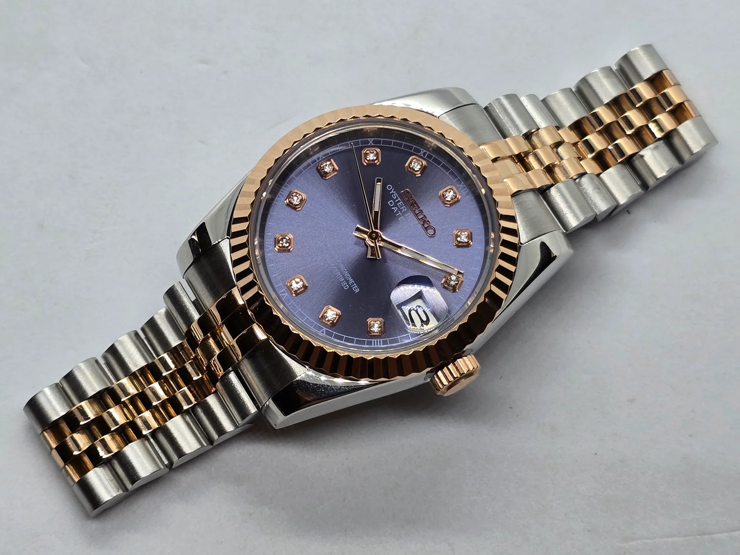 Datejust Rose Purple Pearl Mod (Two Tone, Diamond Indices)