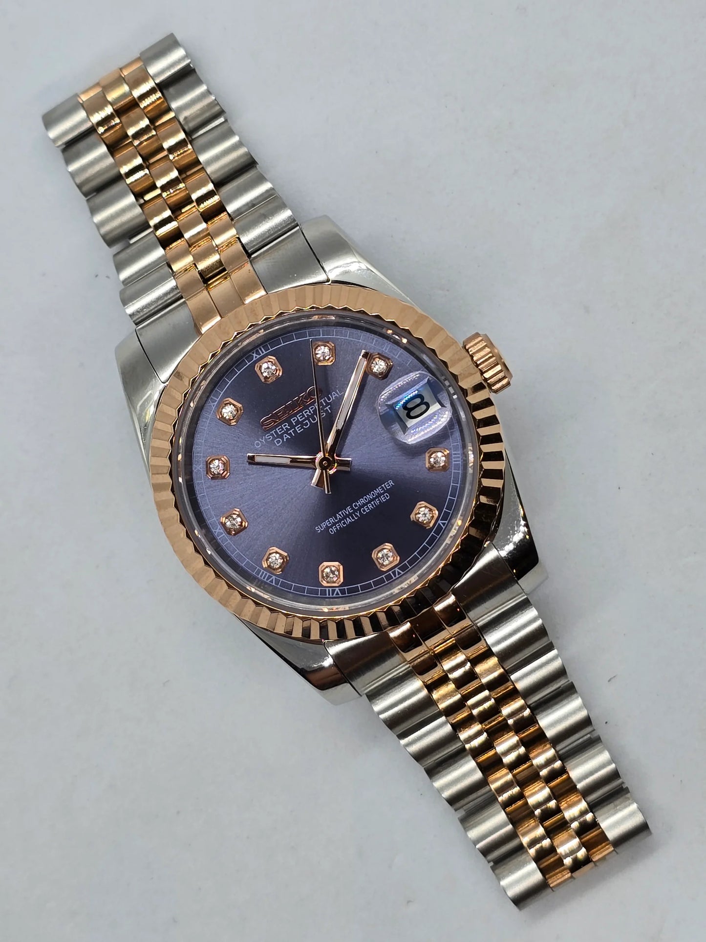 Datejust Rose Purple Pearl Mod (Two Tone, Diamond Indices)