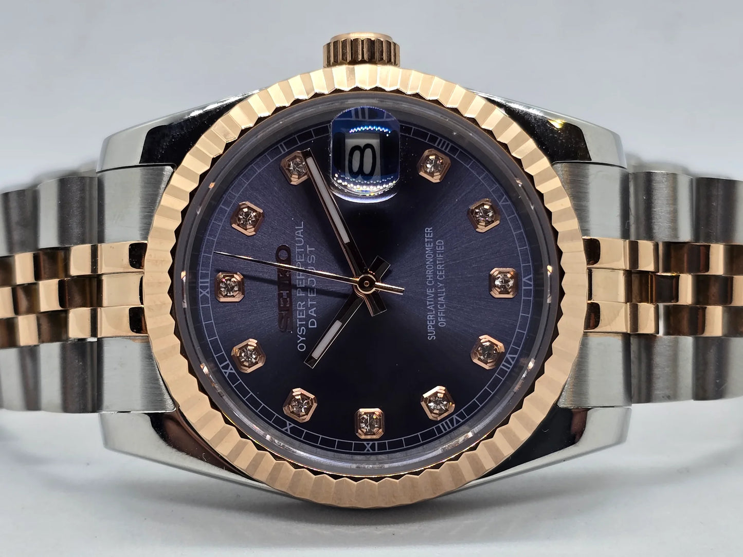 Datejust Rose Purple Pearl Mod (Two Tone, Diamond Indices)
