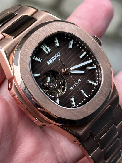 NAUTILUS MOD ROSE GOLD ( DARK BROWN DIAL OPEN HEART )