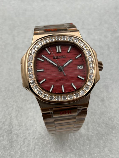 Nautilus Rose Gold Wine Red Mod (Diamond Bezel)