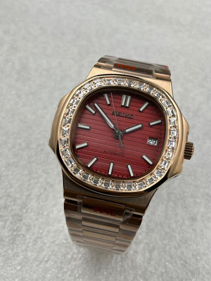 Nautilus Rose Gold Wine Red Mod (Diamond Bezel)