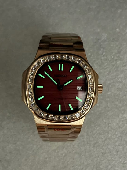 Nautilus Rose Gold Wine Red Mod (Diamond Bezel)