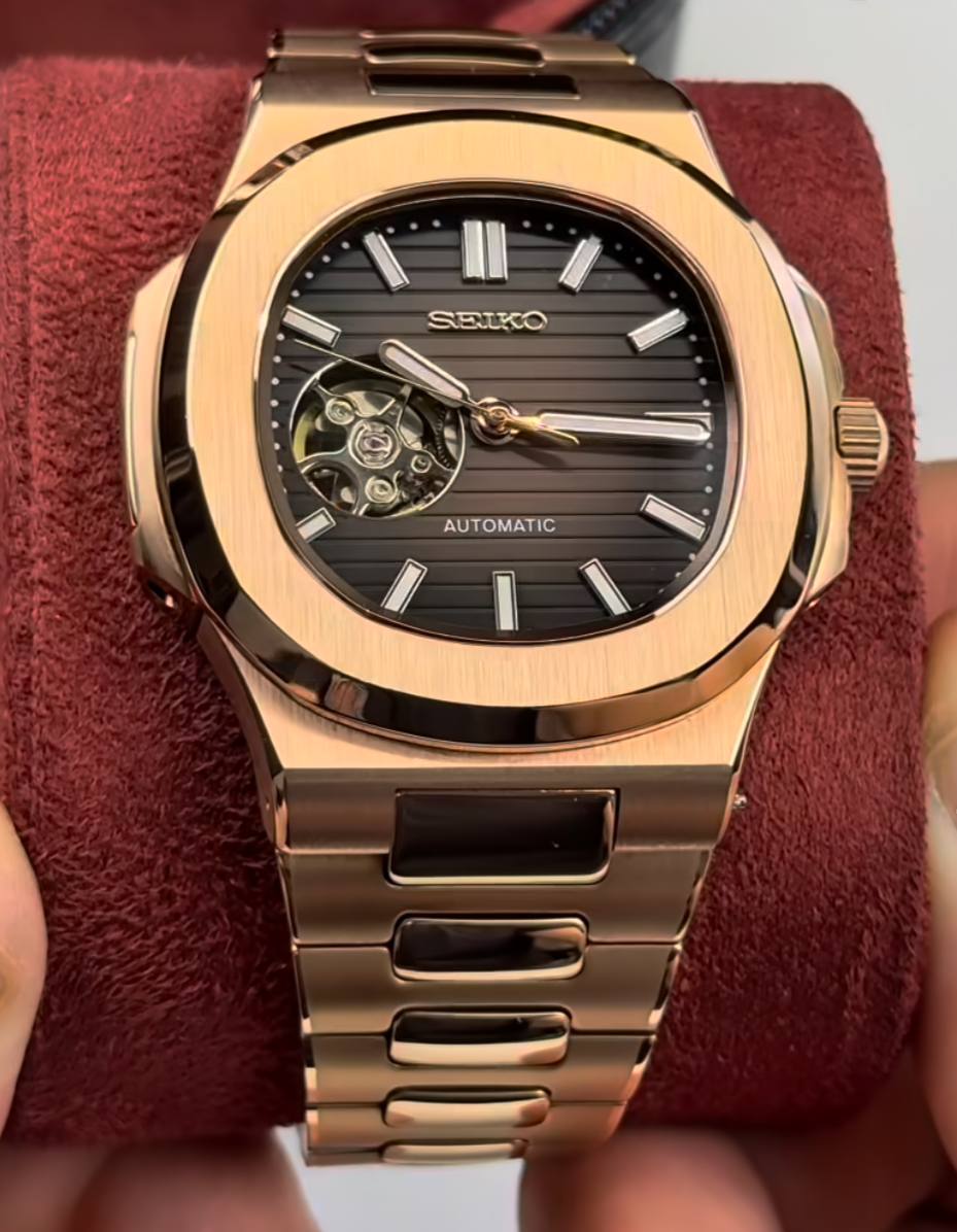 NAUTILUS MOD ROSE GOLD ( DARK BROWN DIAL OPEN HEART )