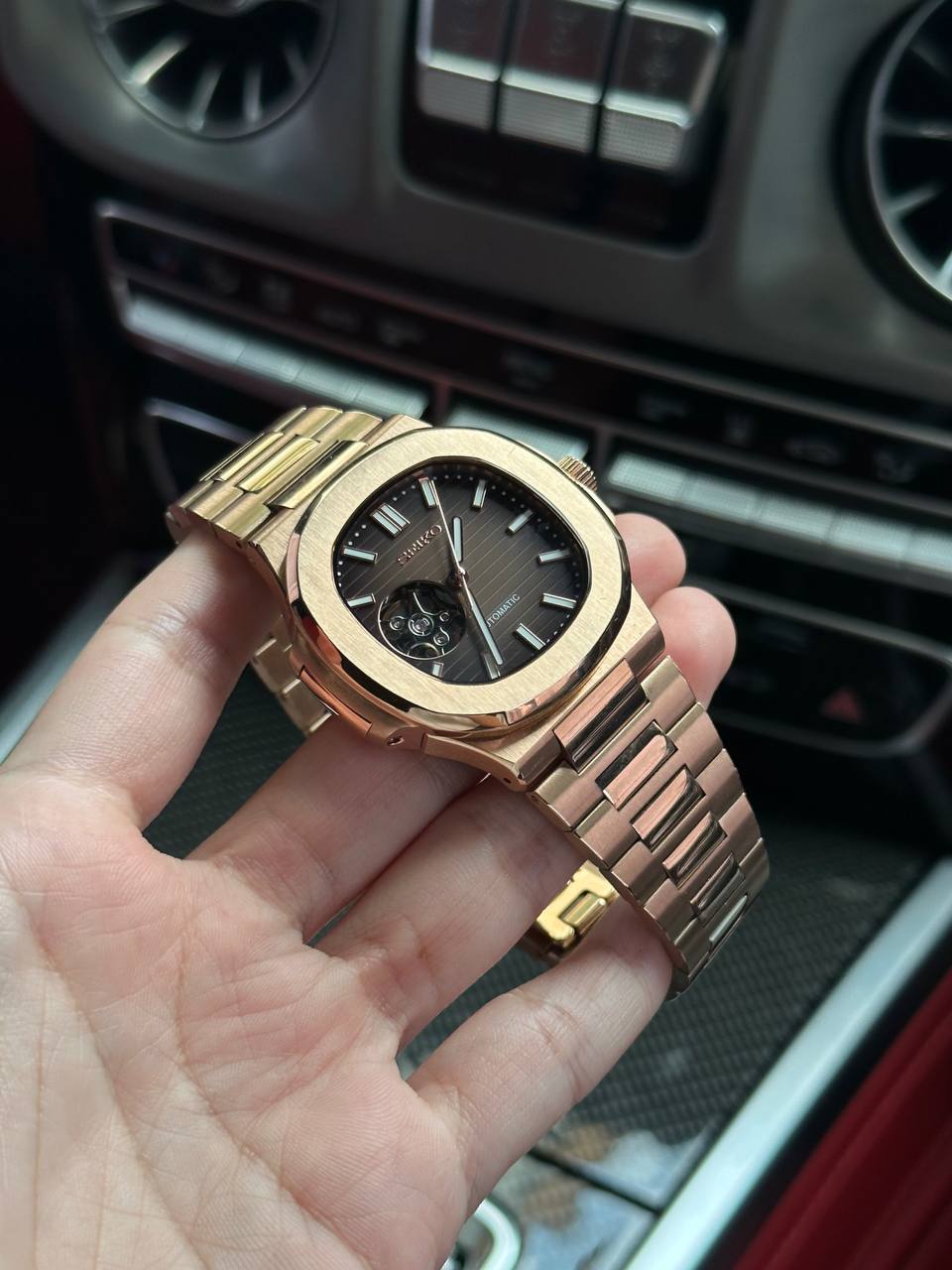 NAUTILUS MOD ROSE GOLD ( DARK BROWN DIAL OPEN HEART )