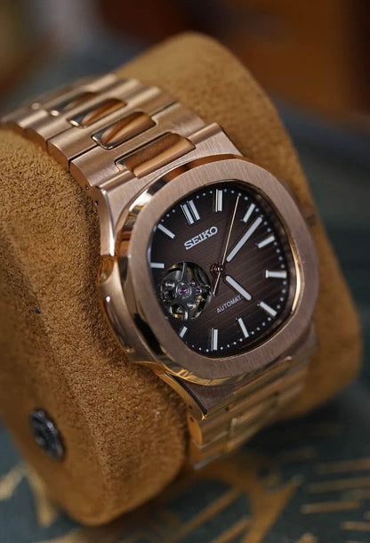 NAUTILUS MOD ROSE GOLD ( DARK BROWN DIAL OPEN HEART )