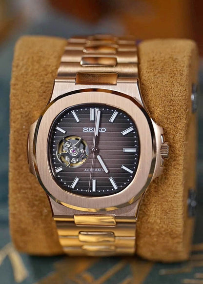 NAUTILUS MOD ROSE GOLD ( DARK BROWN DIAL OPEN HEART )