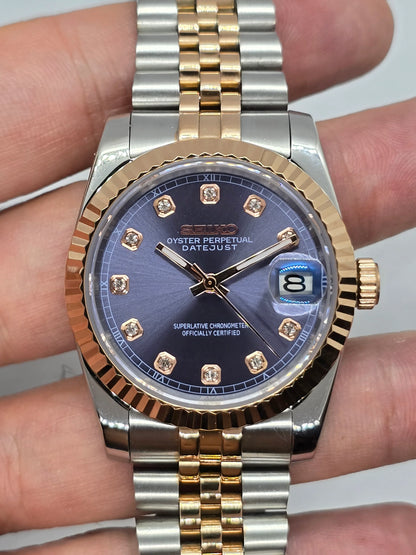 Datejust Rose Purple Pearl Mod (Two Tone, Diamond Indices)