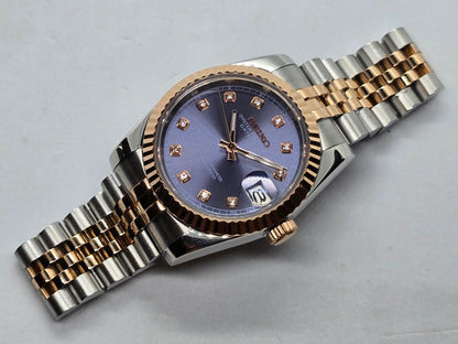 Datejust Rose Purple Pearl Mod (Two Tone, Diamond Indices)
