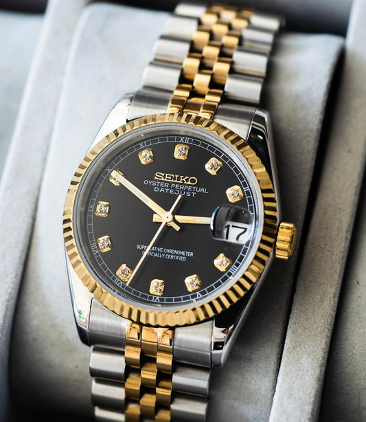Datejust Black Pearl Mod (Two Tone, Diamond Indices)