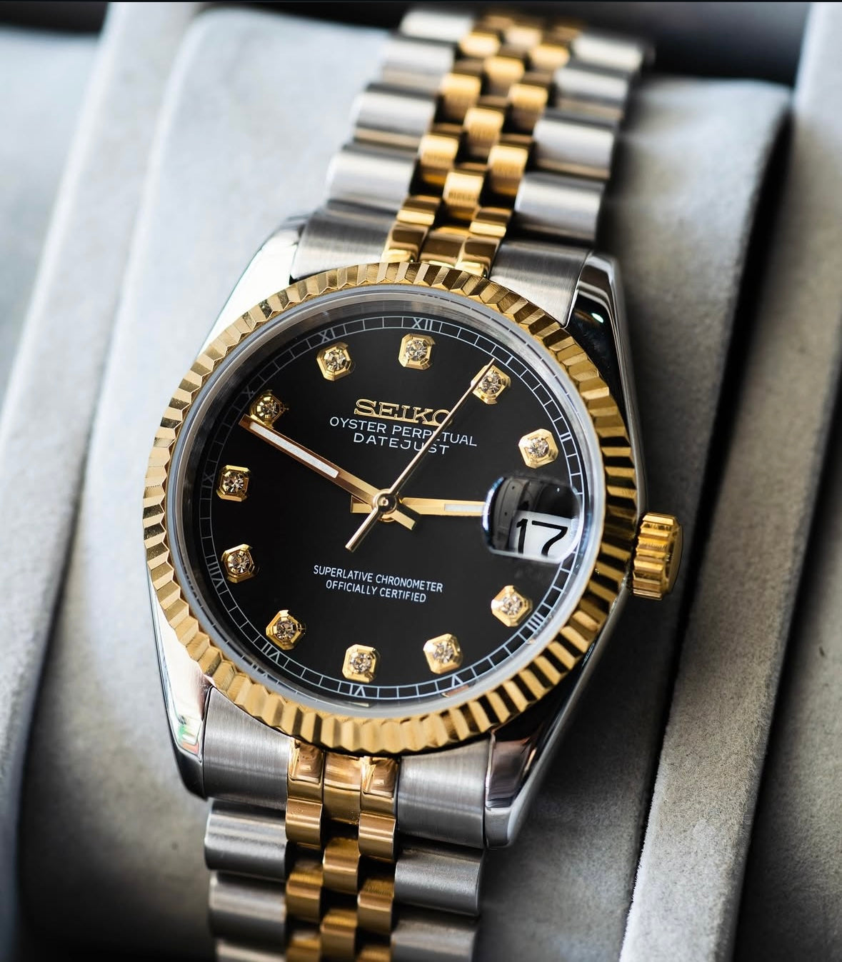 Datejust Black Pearl Mod (Two Tone, Diamond Indices)