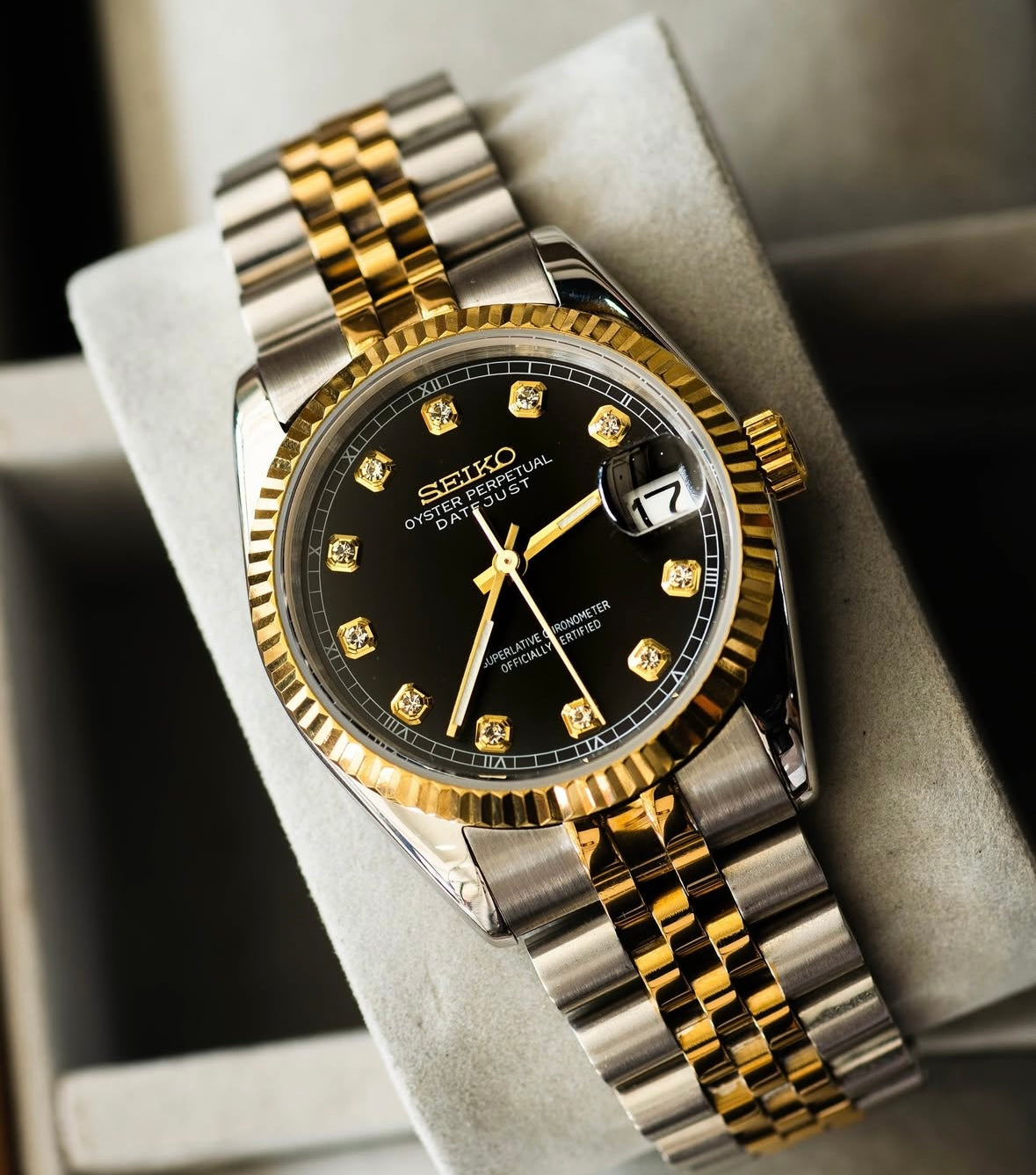Datejust Black Pearl Mod (Two Tone, Diamond Indices)