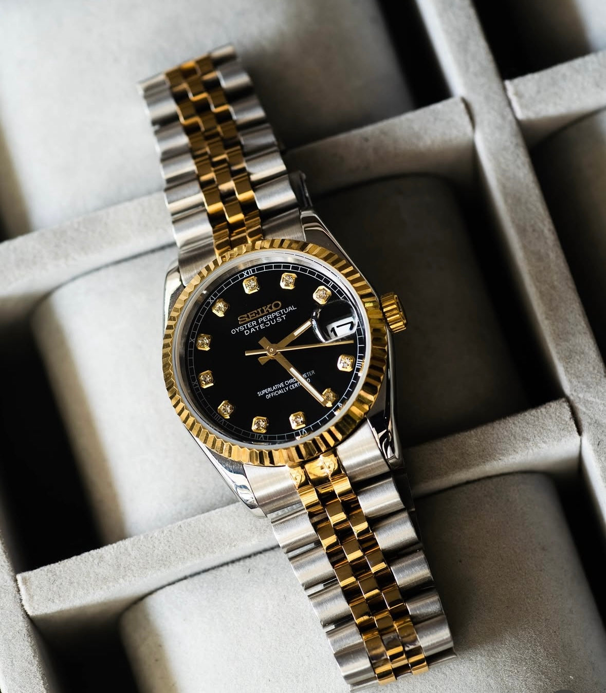 Datejust Black Pearl Mod (Two Tone, Diamond Indices)