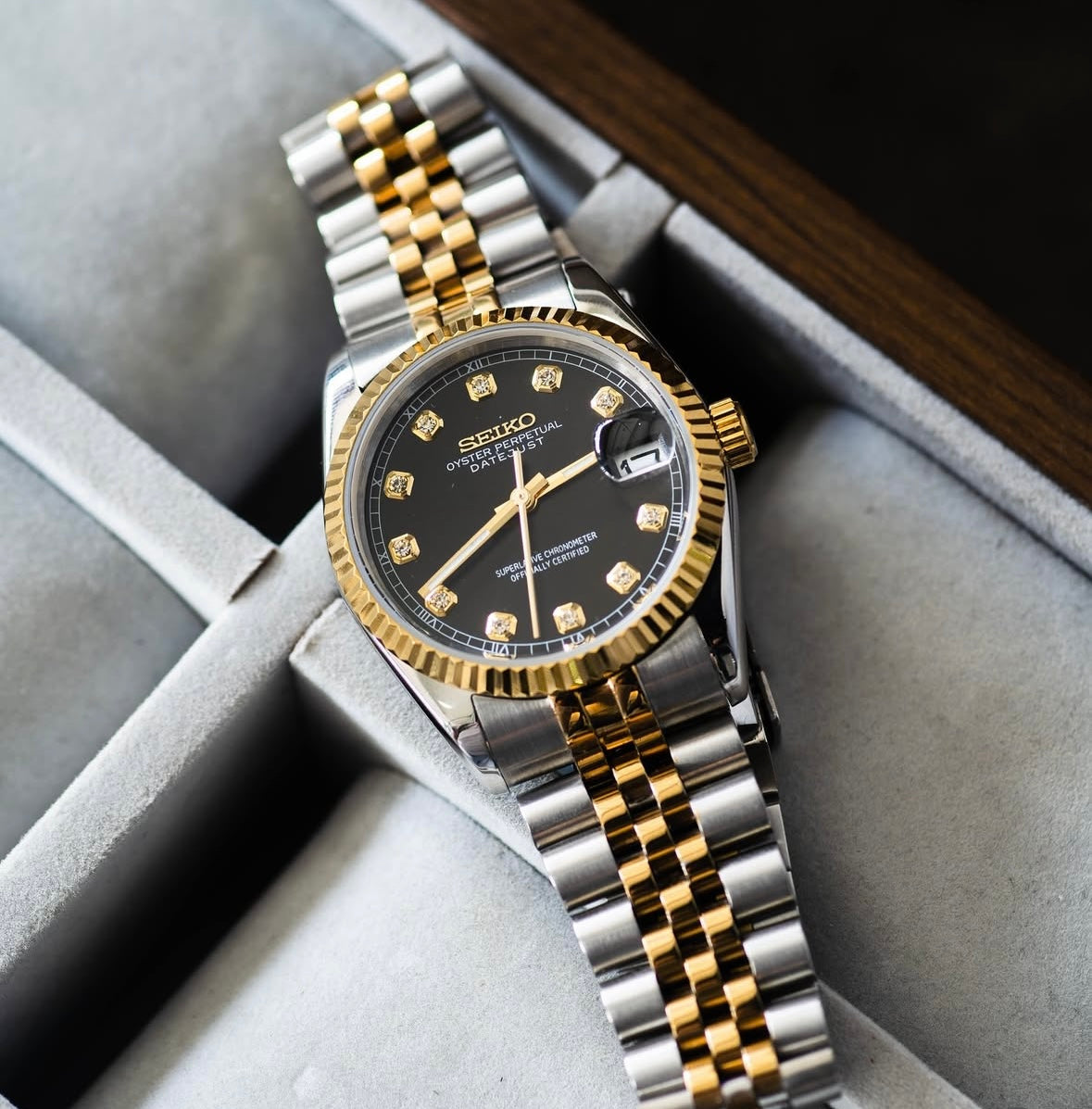 Datejust Black Pearl Mod (Two Tone, Diamond Indices)